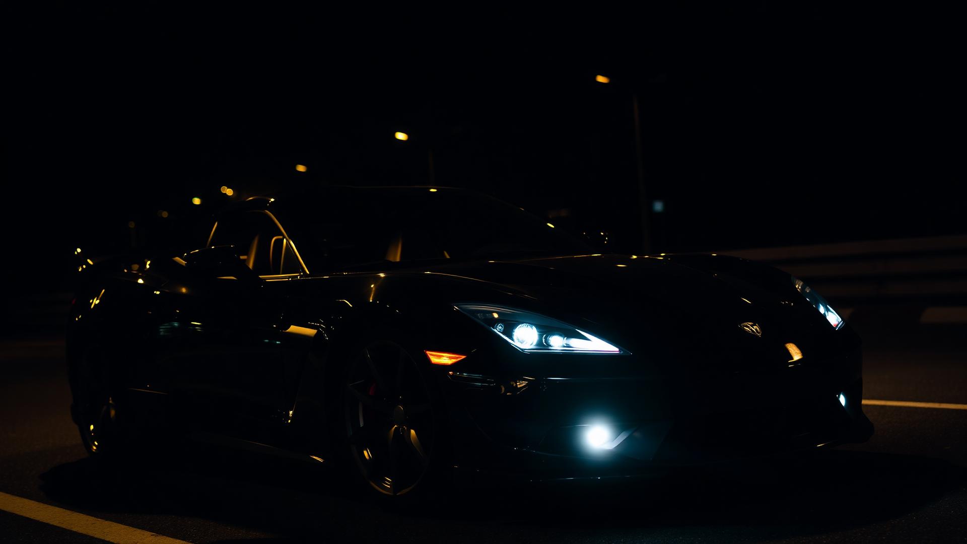 Luxury car with premium tint at night