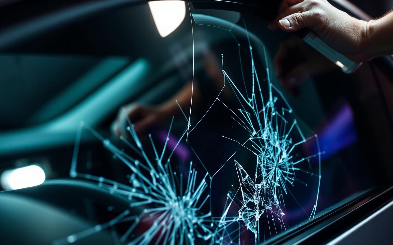 Smash and grab security film holding shattered glass together
